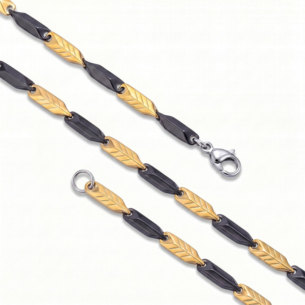 Çizgili Kibrit Erkek Çelik Kolye 3mm 55cm Üç Renkli - 7