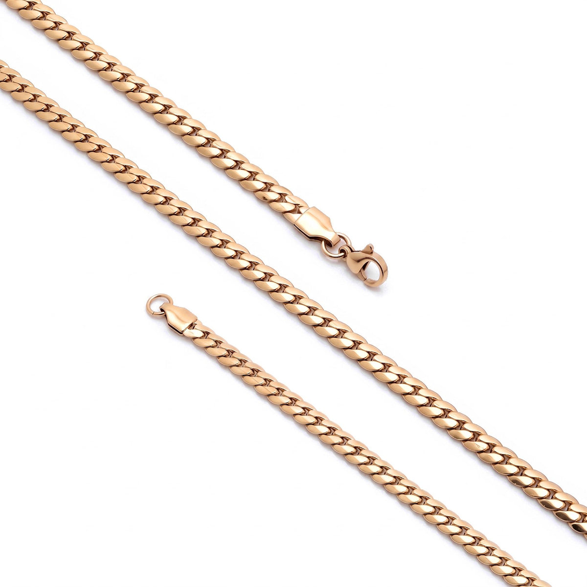 Yassı gold balık sırtı halkaları, kilit ve çapraz duran 5x2 mm zincir