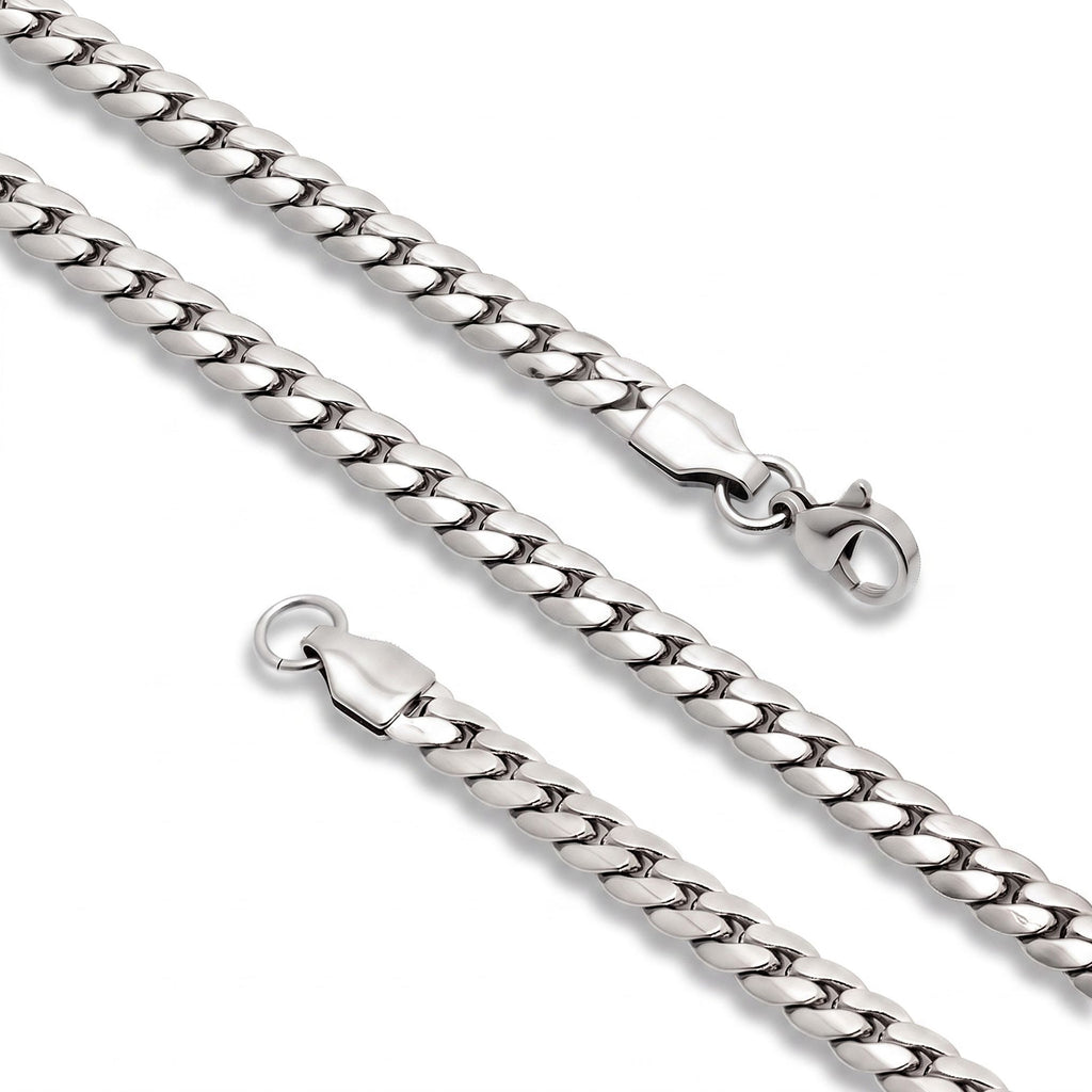 Çapraz duran 7x2 mm gümüş balık sırtı zincir, pullu desen ve kilit