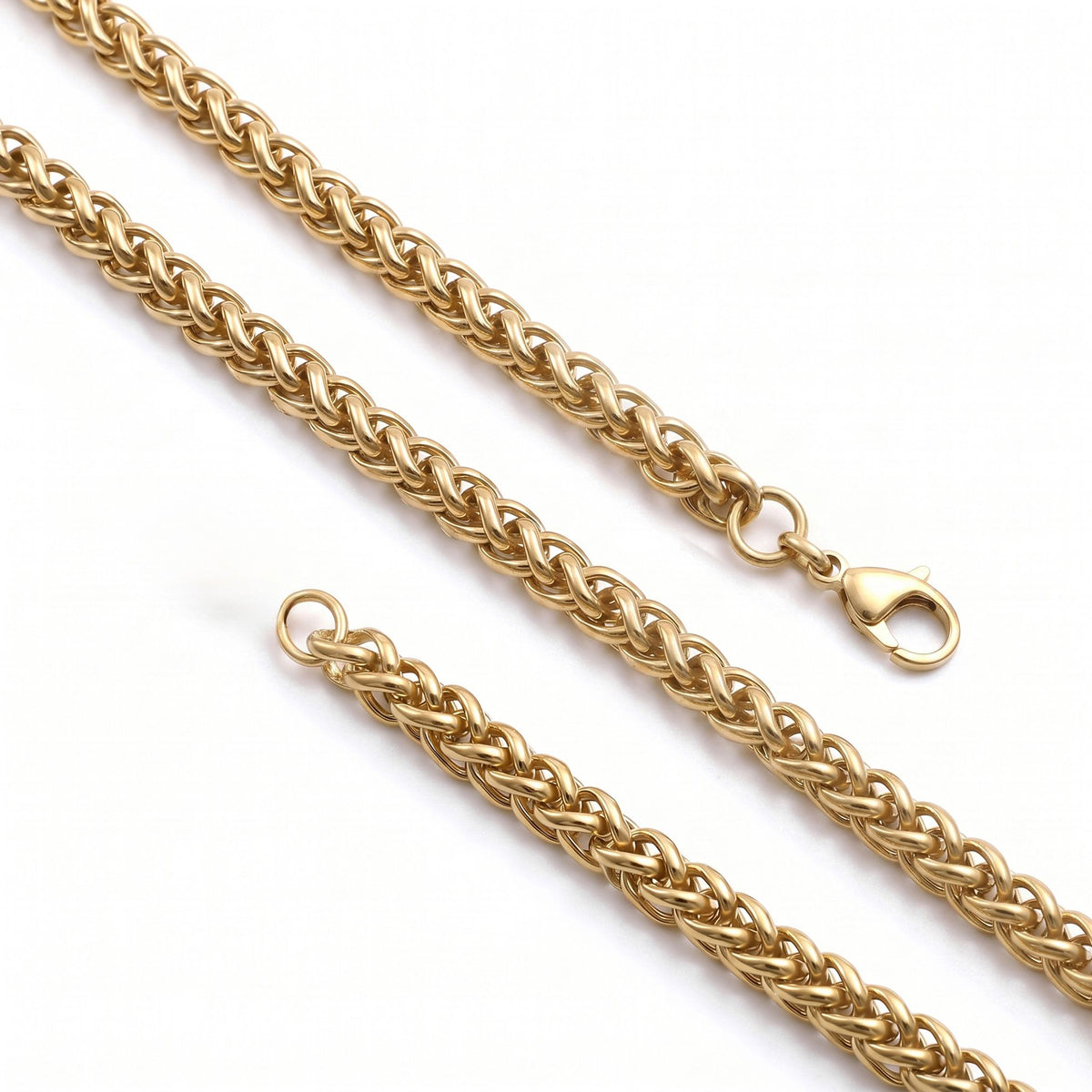 Kilidiyle birlikte çapraz uzanan 6 mm gold hasır örgü zincir