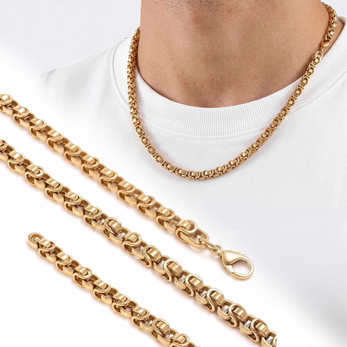 AZAROO Forge Rivet gold mariner kolye boyunda, beyaz zemin üzerinde 5 mm zincirin tamamı