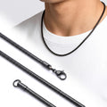 AZAROO Temper Siyah 3 mm ince spiral zincir boyunda, yanında kolyenin tam boy görüntüsü